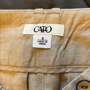 New Cato Beige Linen-Blend pants with Front Button Accent
